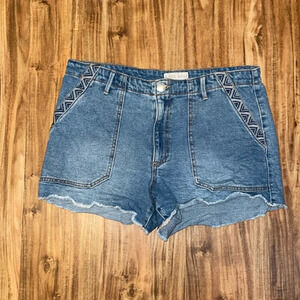 Knox Rose women’s shorts 14 large jean denim embroider stretch fray mid rise
